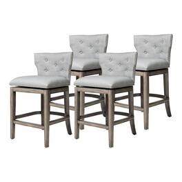 Maven Lane - Hugo Counter Stool, Reclaimed Oak Finish & Ash Grey Fabric, Set of 4 - Reclaimed Oak 4