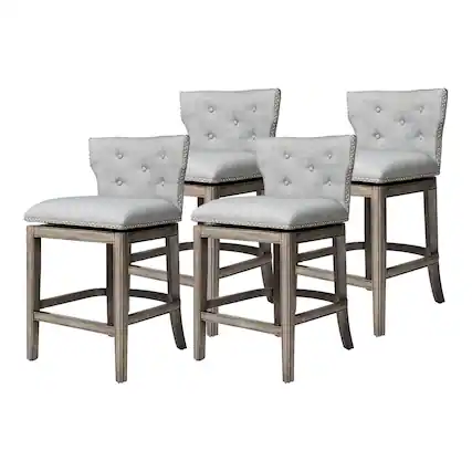 Front. Maven Lane - Maven Lane Hugo Counter Stool, Reclaimed Oak Finish & Ash Grey Fabric, Set of 4 - Reclaimed Oak 4.