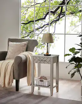 Kings Brand Furniture - Leffler Accent Side End Table with Drawer and Storage Shelf - Black