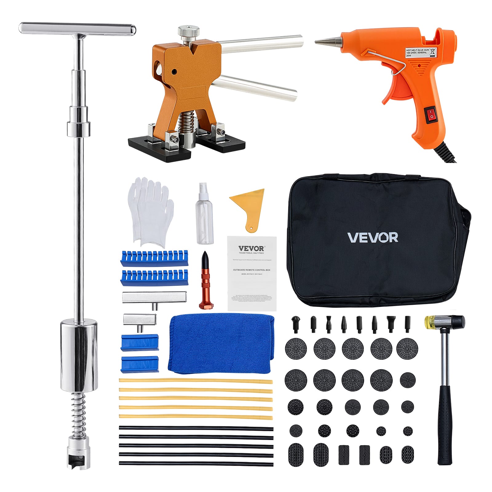 VEVOR - Dent Puller Kit,61 PCS Paintless Dent Removal Kit with Golden Lifter, Slide Hammer T-Bar,Glue Gun, Auto Body Hail Damage - Colorful price history on PriceWatchPro