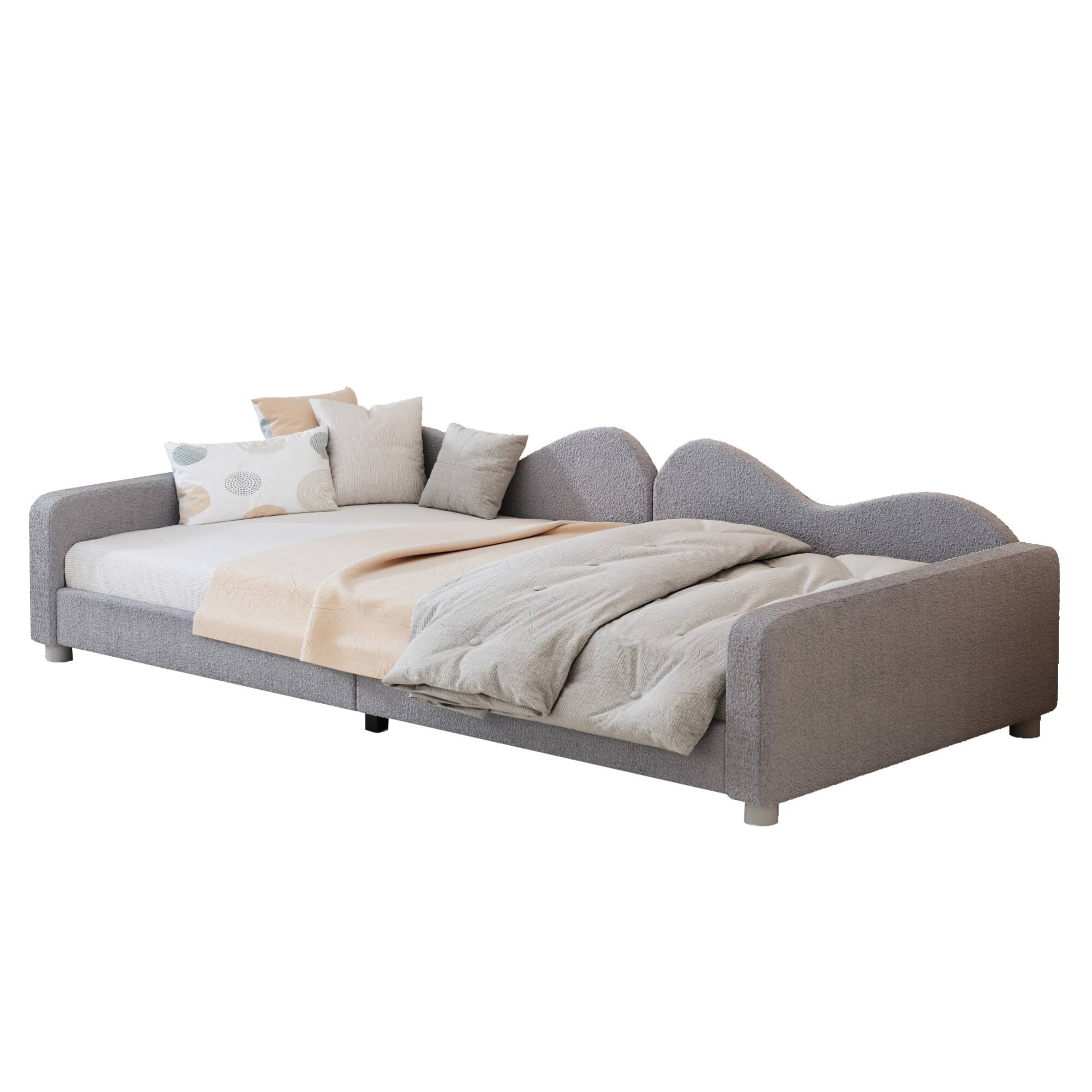 Alt View 4. GOODSILO - Twin Size Upholstered Sherpa Fabric Daybed with Cloud-Shaped Backrest Sofabed for Modern Home Decor - Gray.