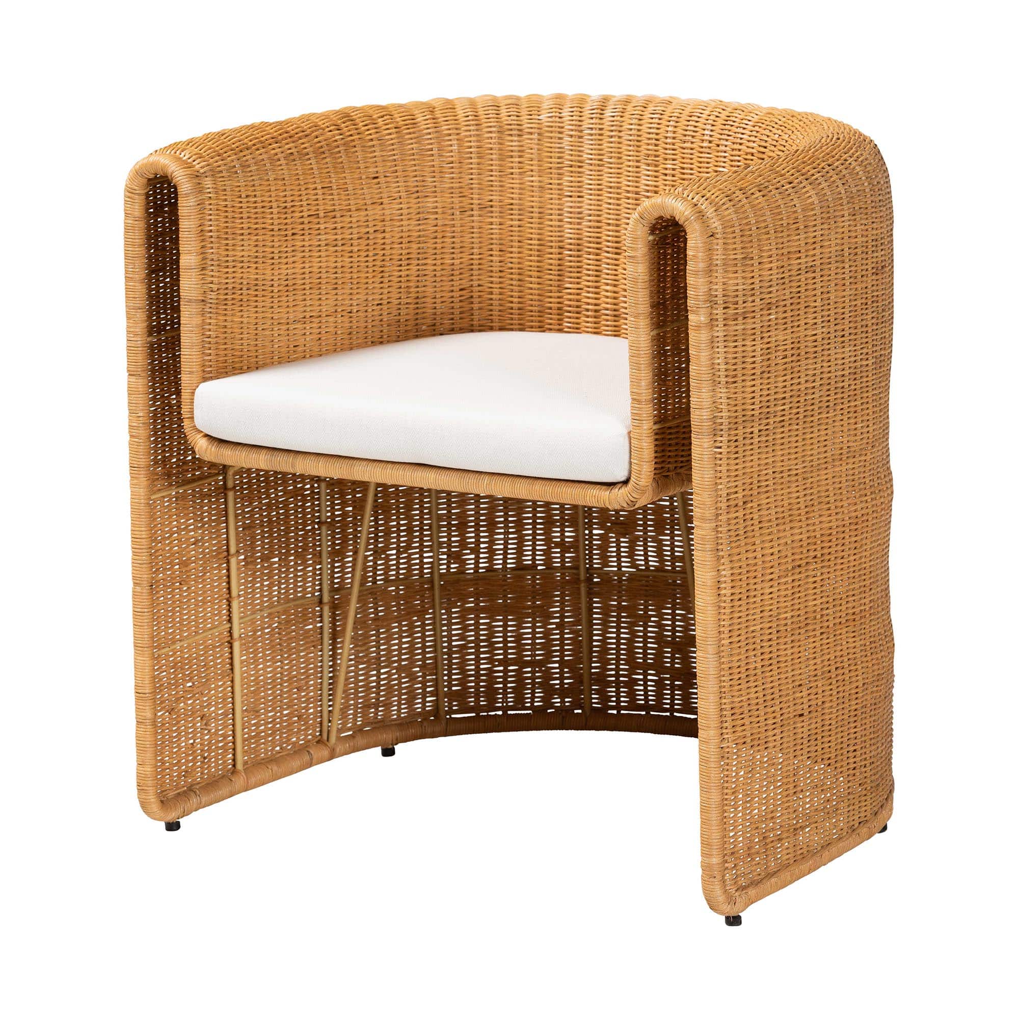 bali & pari - Carina Natural Rattan Barrel Dining Chair - Handwoven Wicker Accent Chair with Curved Backrest and Removable Cushion - Light Honey price history on PriceWatchPro