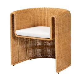 bali & pari - Carina Natural Rattan Barrel Dining Chair - Handwoven Wicker Accent Chair with Curved Backrest and Removable Cushion - Light Honey