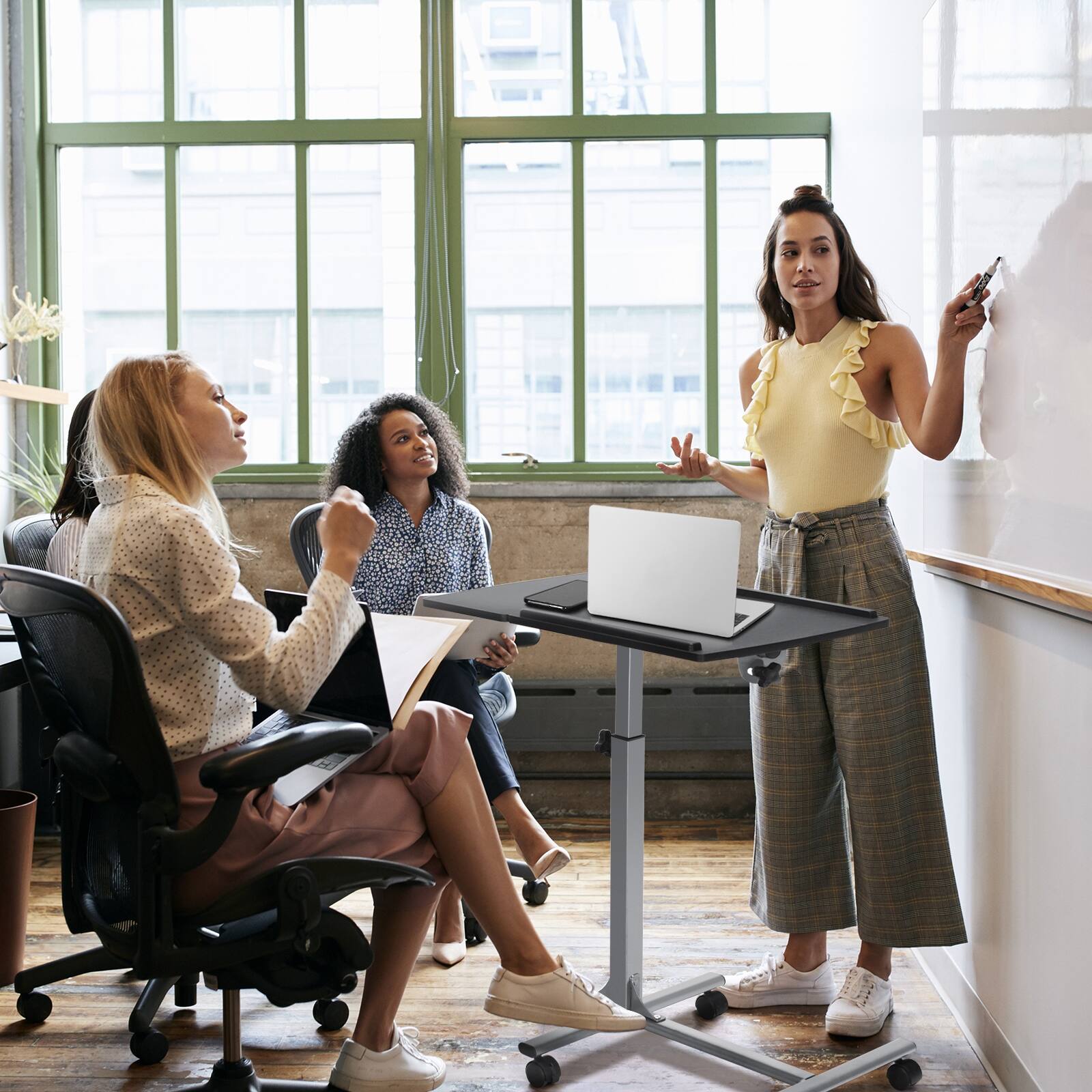 Alt View 1. Ecooso - Rolling Laptop Table, Height Adjustable, Tilt Angle Top, Mobile Laptop Stand for Home Office - Black.