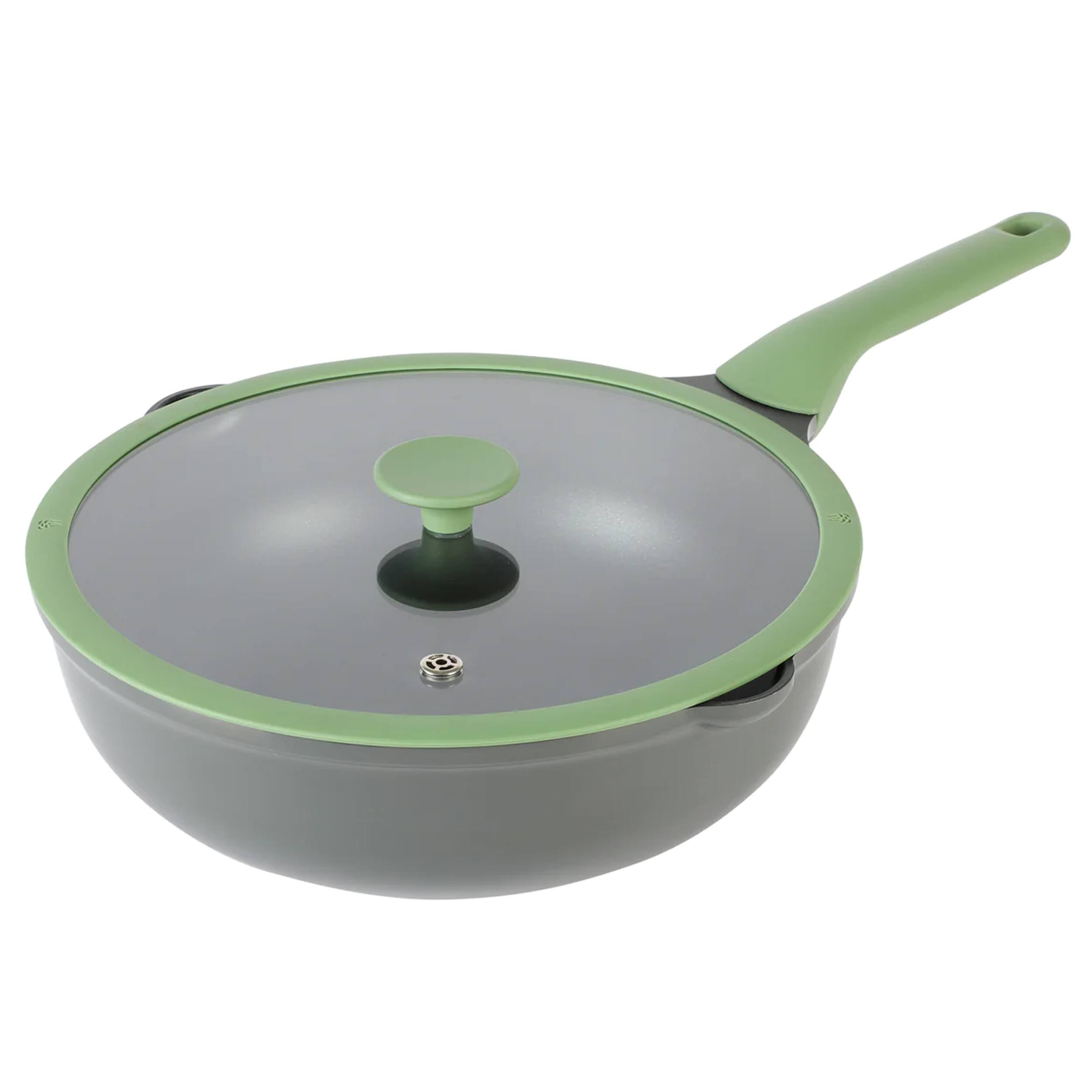 Front. Gibson - Kenmore Theodore 13 Inch Nonstick Cast Aluminum Saute Pan with Lid - Silver.