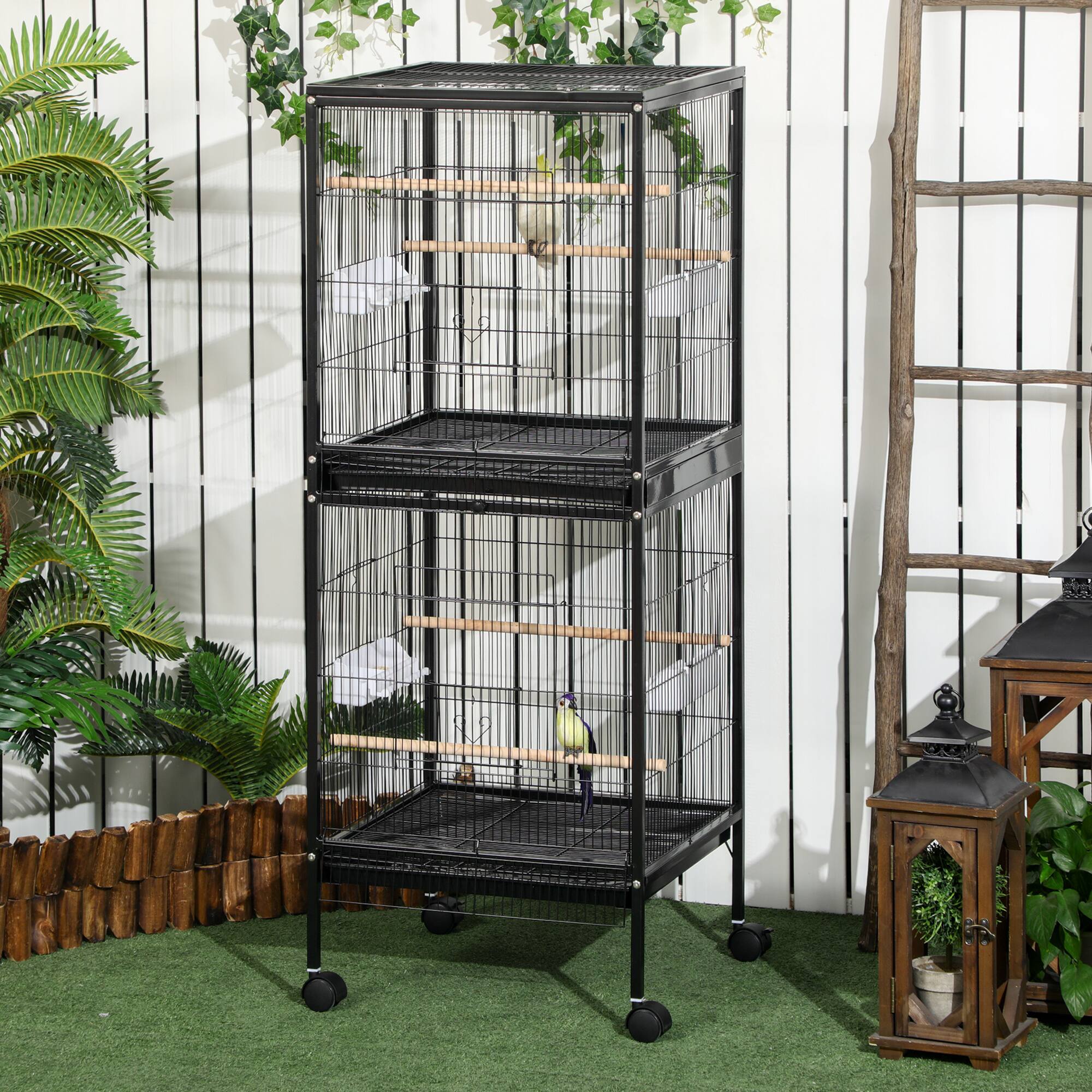 Angle. Pawhut - Large Bird Cage with 1.7 ft. Width for Wingspan, Bird Aviary Indoor with Multi-Door Design, Fit for Canary, Conure.