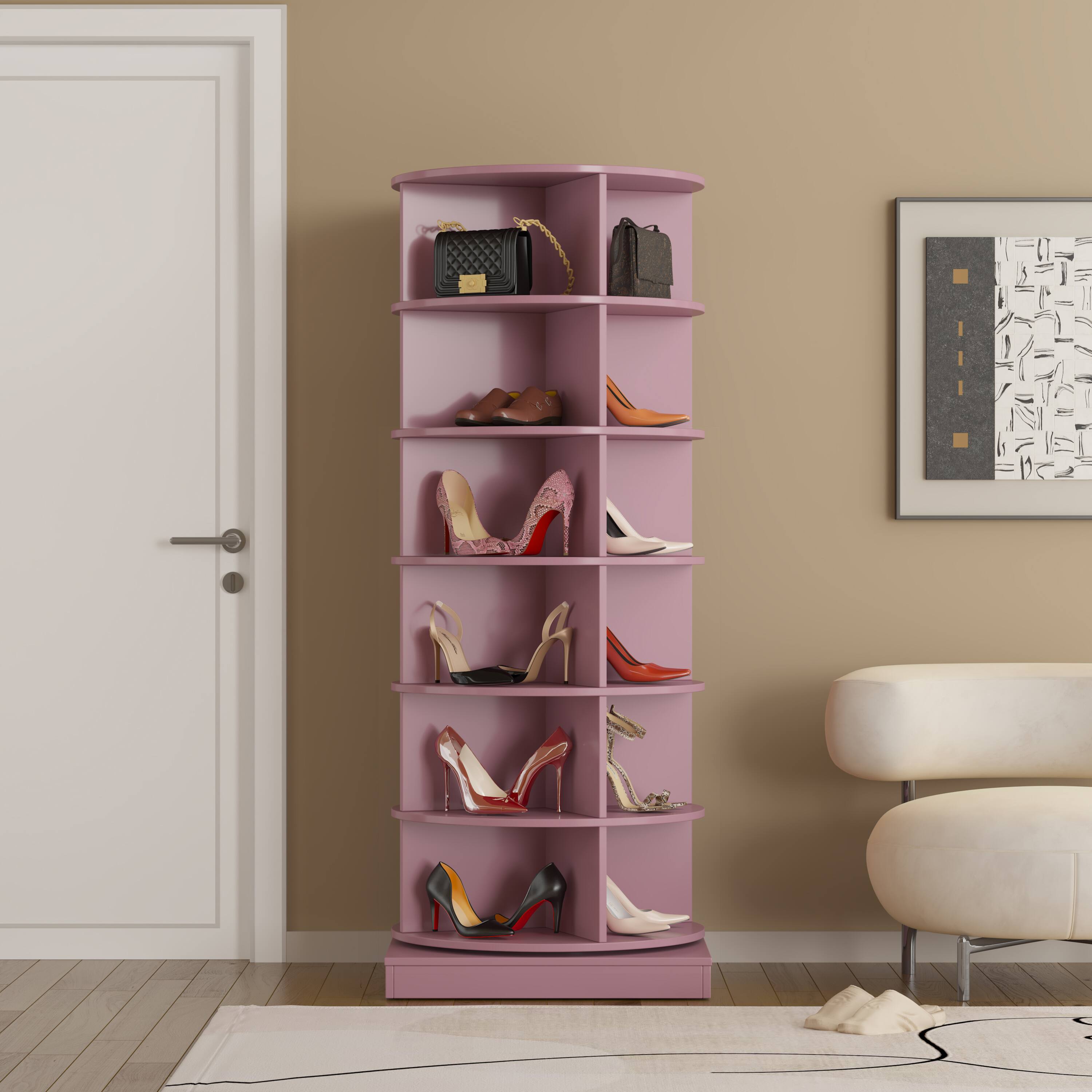 Angle. Spaco - Spaco 6-Layer 360 Rotating Shoe Cabinet, Holds 24 Pairs,Space Saving Shoe Storage Organizer,Freestanding Shoe Rack - Pink.