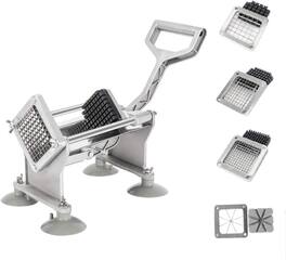 Winado - Commercial Vegetable Chopper French Fry Cutter Stainless Steel w/ 4 Sizes Blades, Fruit Potato Slicer, 1/2", 3/8", 1/4" - Silver