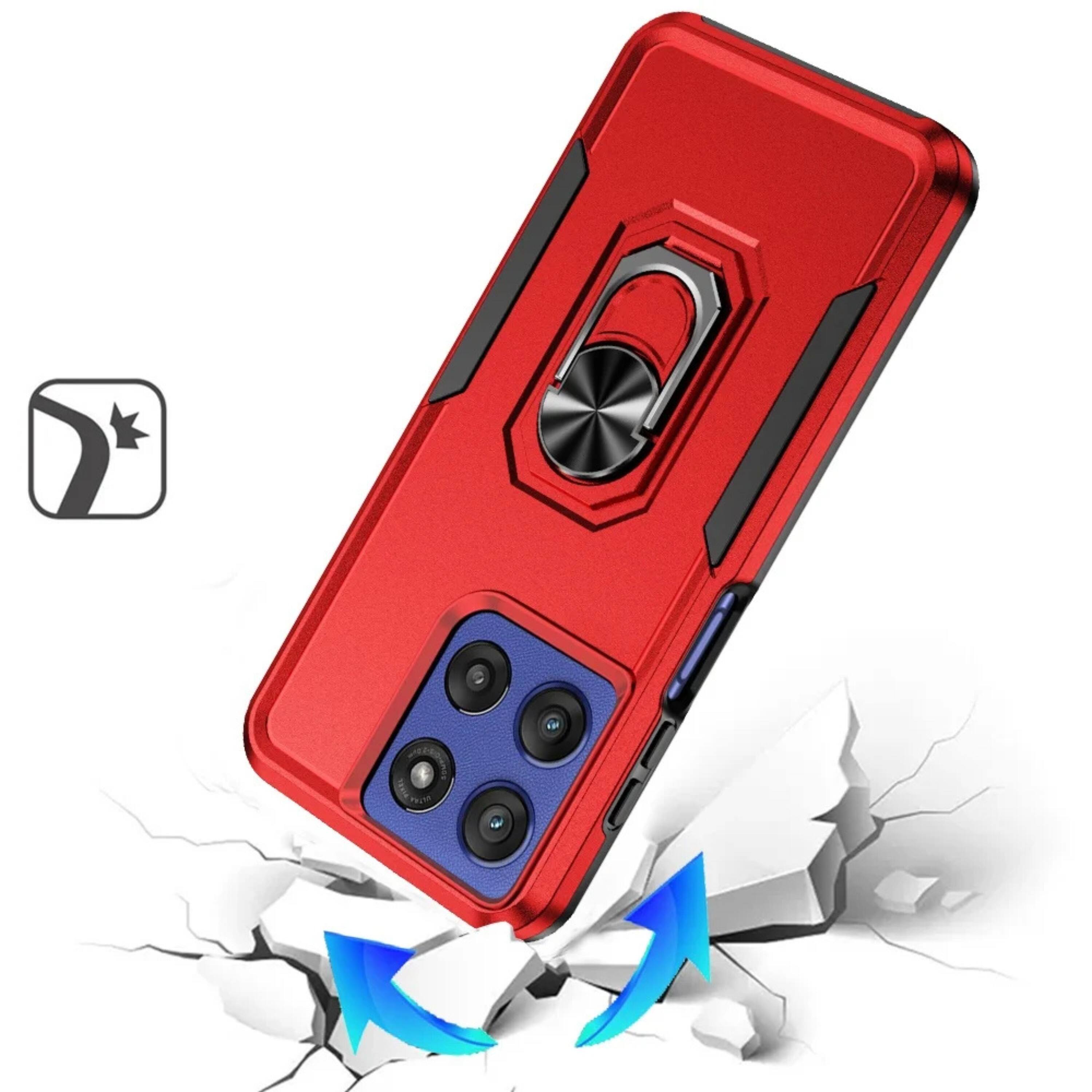 Left. Kitcheniva - Hard Shell Soft Inner Rubber Cover Metal Ring Stand Phone Case With Tempered Glass For Moto G Stylus 2026/2025 Red - Red.