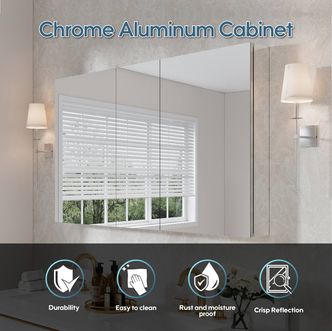 Chrome Aluminum Cabinet

- Durability
- Easy to clean
- Rust and moisture proof
- Crisp Reflection