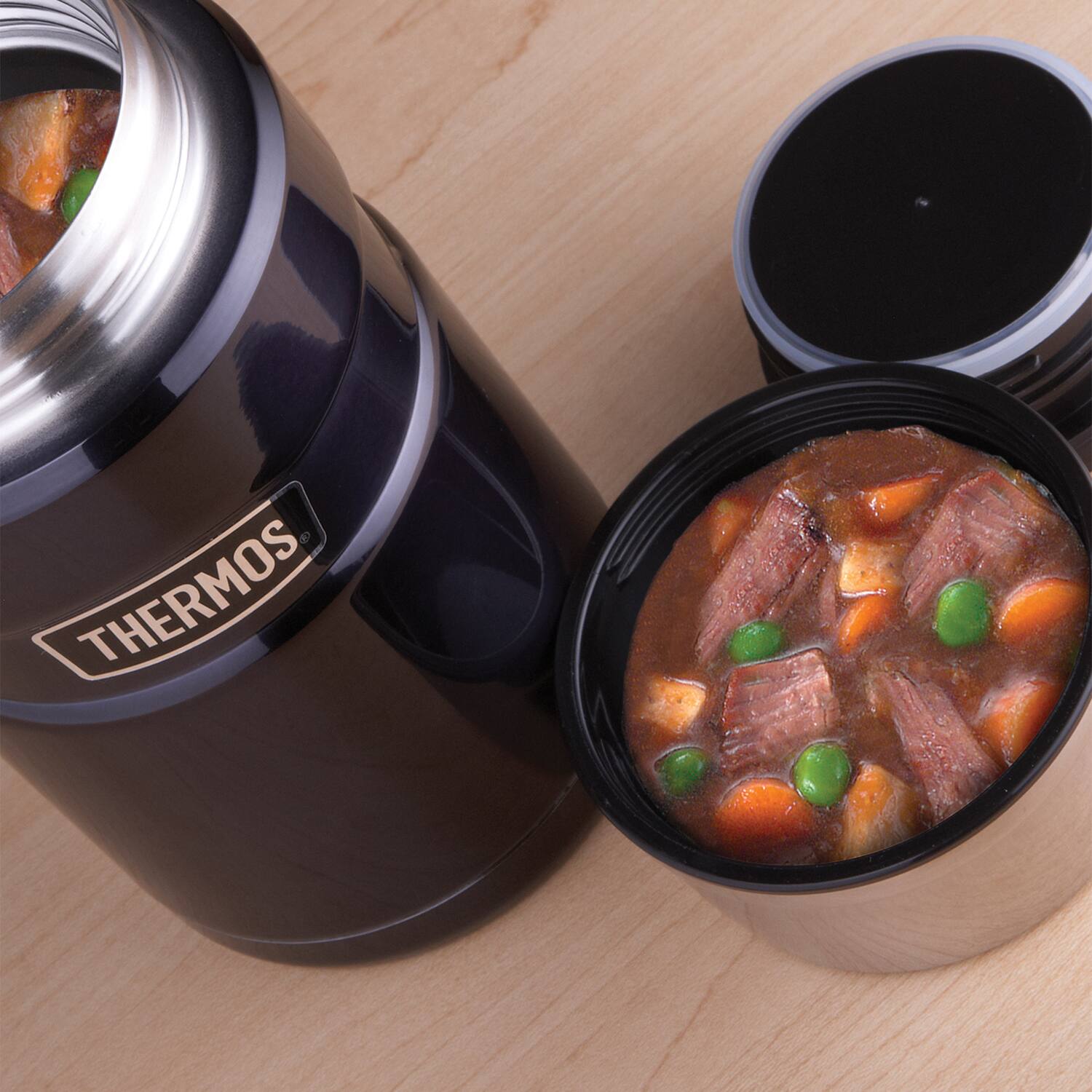 Angle. Thermos - 24-Ounce Stainless King Vacuum-Insulated Food Jar - Matte Blue.