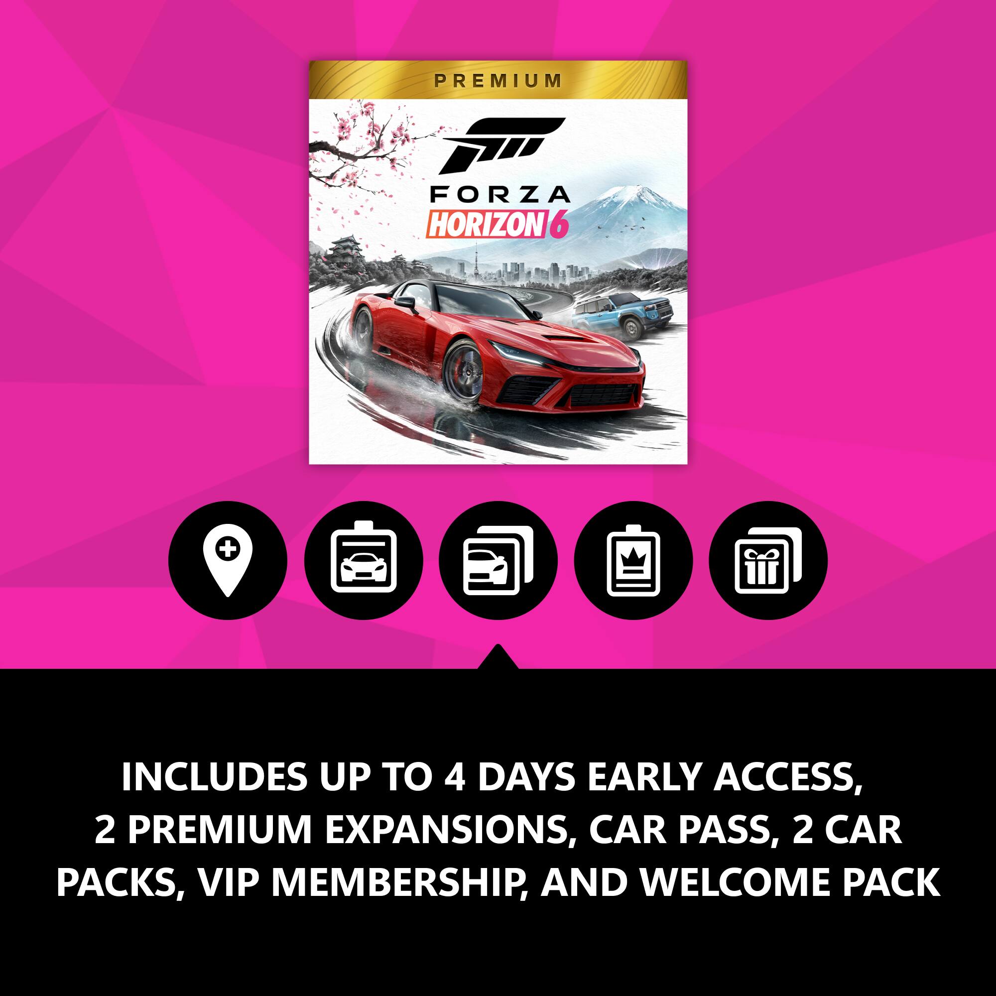PREMIUM FORZA HORIZON 6 + INCLUDES UP TO 4 DAYS EARLY ACCESS, 2 PREMIUM EXPANSIONS, CAR PASS, 2 CAR PACKS, VIP MEMBERSHIP, AND WELCOME PACK