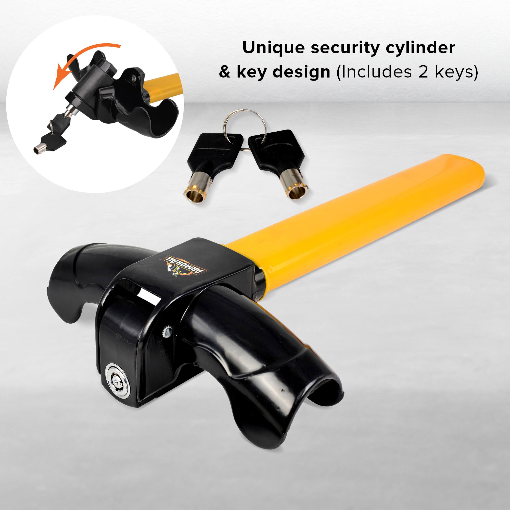 Unique security cylinder & key design (Includes 2 keys) ARMORALL