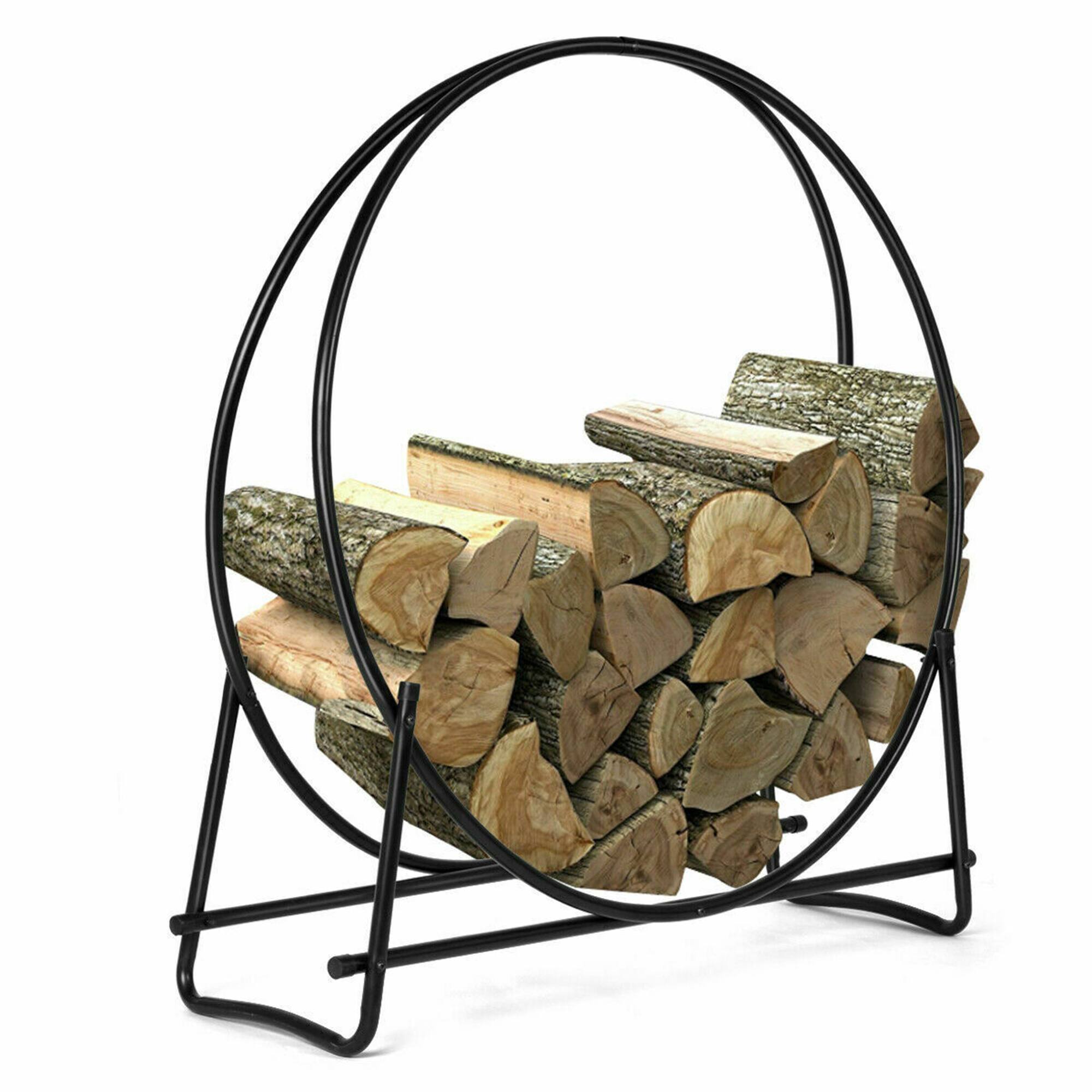 Alt View 1. Gymax - Gymax 40'' Steel Tubular Log Hoop Round Firewood Storage Holder Rack - Black.