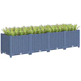 Outsunny - 5 x 1 x 1 ft Raised Garden Bed, Indoor Outdoor Plastic Planter Box with Drainage Holes, Drain Plugs and Water Reservoirs - Blue