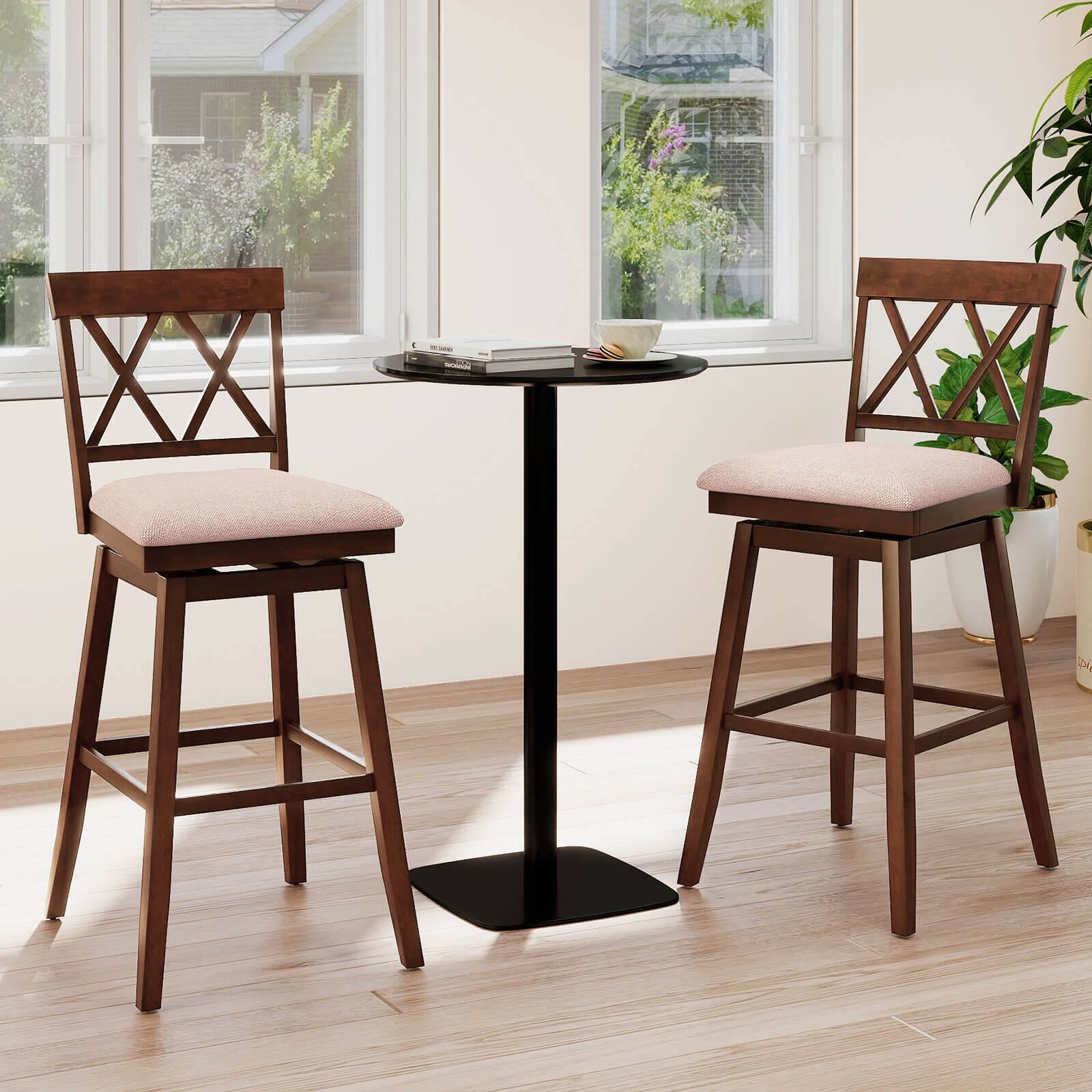 Alt View 1. Costway - 1 PCS 29" Bar Stool Wooden Chair with Contoured Backrest Swivel Padded Seat for Kitchen - White/Gray.