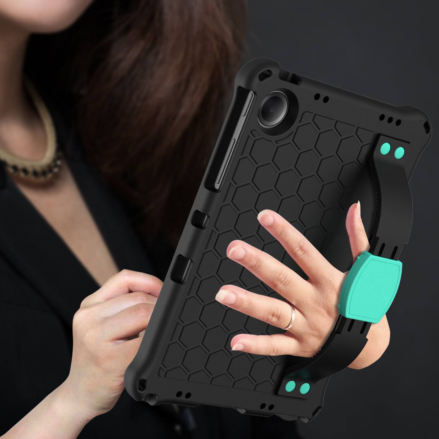 Alt View 2. Dteck - For Samsung Galaxy Tab A11+ 2025 / A9+ 2023 Rugged Kid Case Shockproof Safe EVA Hand Grip Cover With Crossbody Strap - Black Mint.