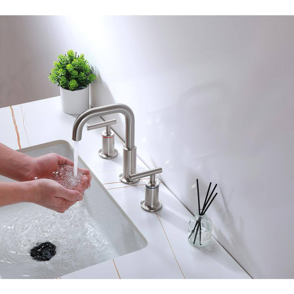 Alt View 6. Elegant Kitchen and Bath - Tobias 8 inch Widespread Double Handle Bathroom Faucet in Brushed Nickel - Brushed Nickel.