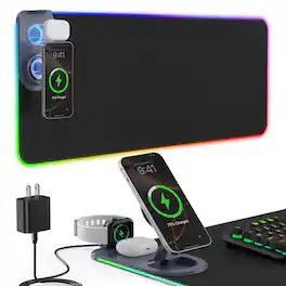 Fabibe - Mouse Pad Keyboard Mouse 15 RGB RGB PD Wireless Charging With Phone Holder&20w Power Adapter Gaming Lights Mode - Default