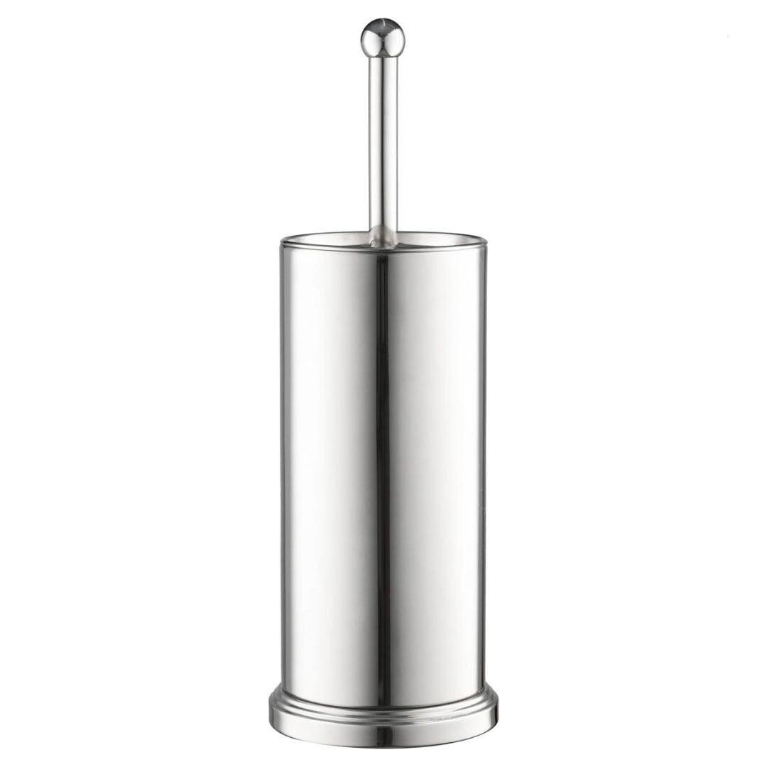 Angle. Home It - Toilet Brush Set - Toilet Bowl Set - Toilet Cleaning with Lid and Holder Bowl - Silver.