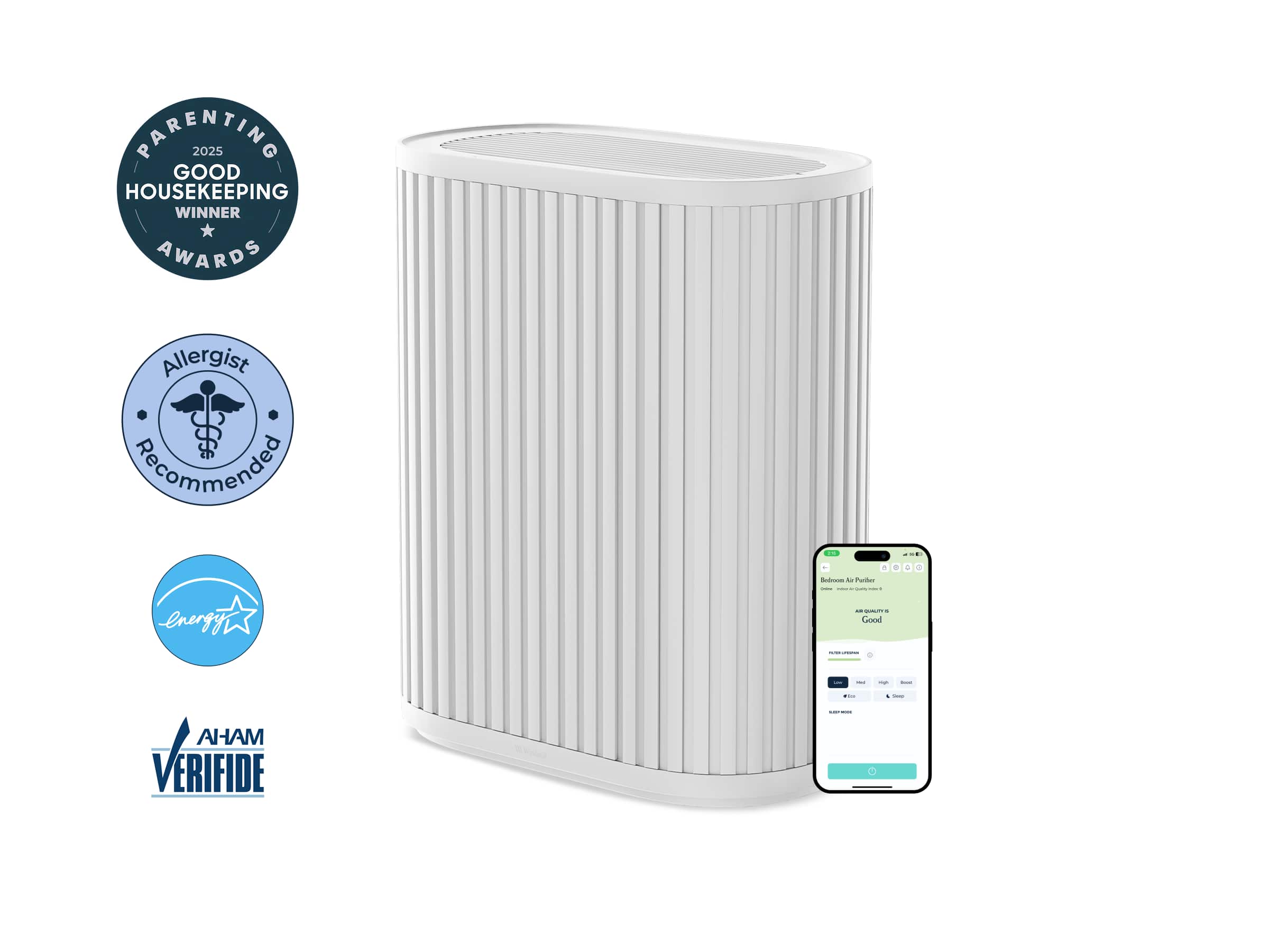 The Windmill Air Purifier Max, Smart 3-in-1, Ultra-Quiet, Medical Grade HEPA, Large Rooms up to 1950 Sq Ft - White