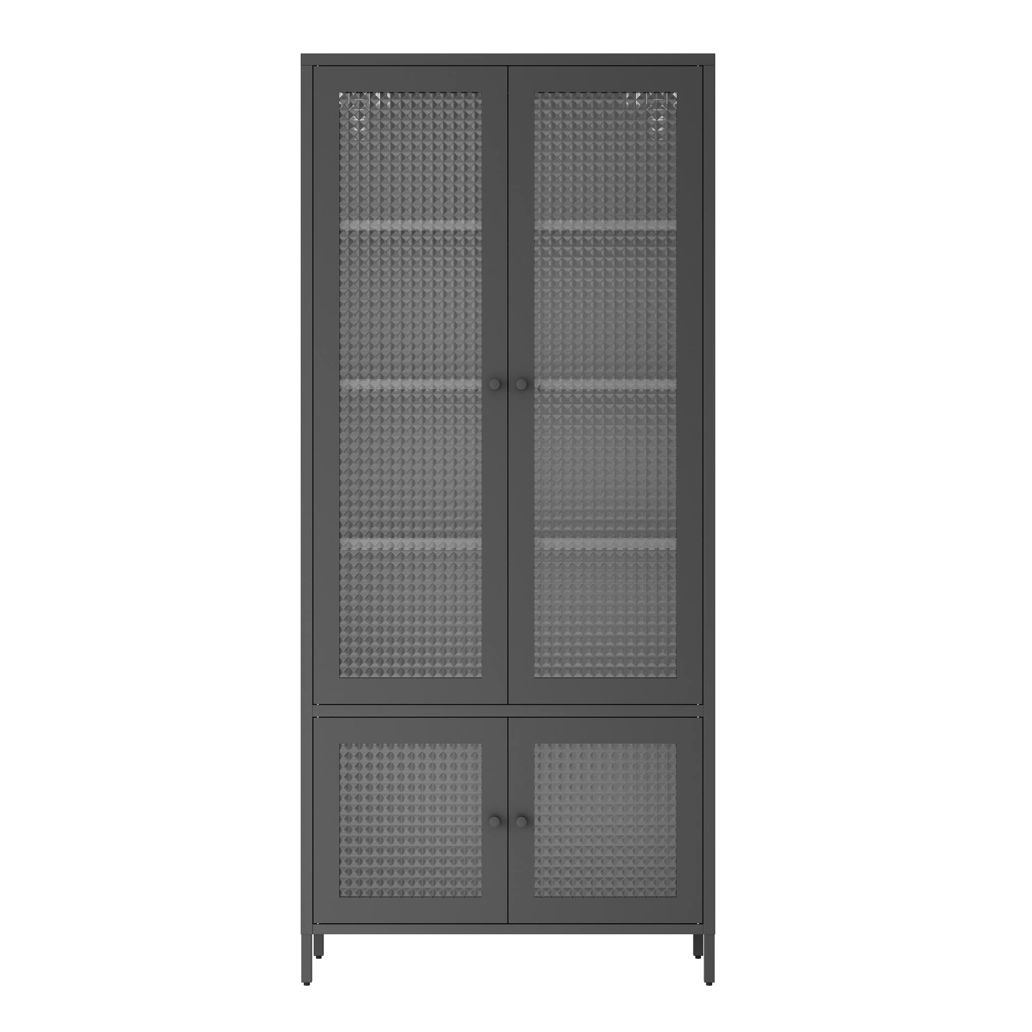 Alt View 4. GOODSILO - Large Metal & Glass Display Cabinet - 4 Doors, 5 Shelves, Black - Black.