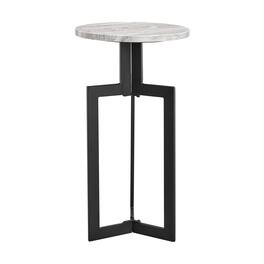 Danya B - Black Metal Sculptural Pedestal & Faux Stone Tabletop Accent End Table - Black, White Marble