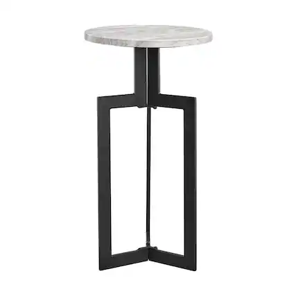 Front. Danya B - Black Metal Sculptural Pedestal & Faux Stone Tabletop Accent End Table - Black, White Marble.