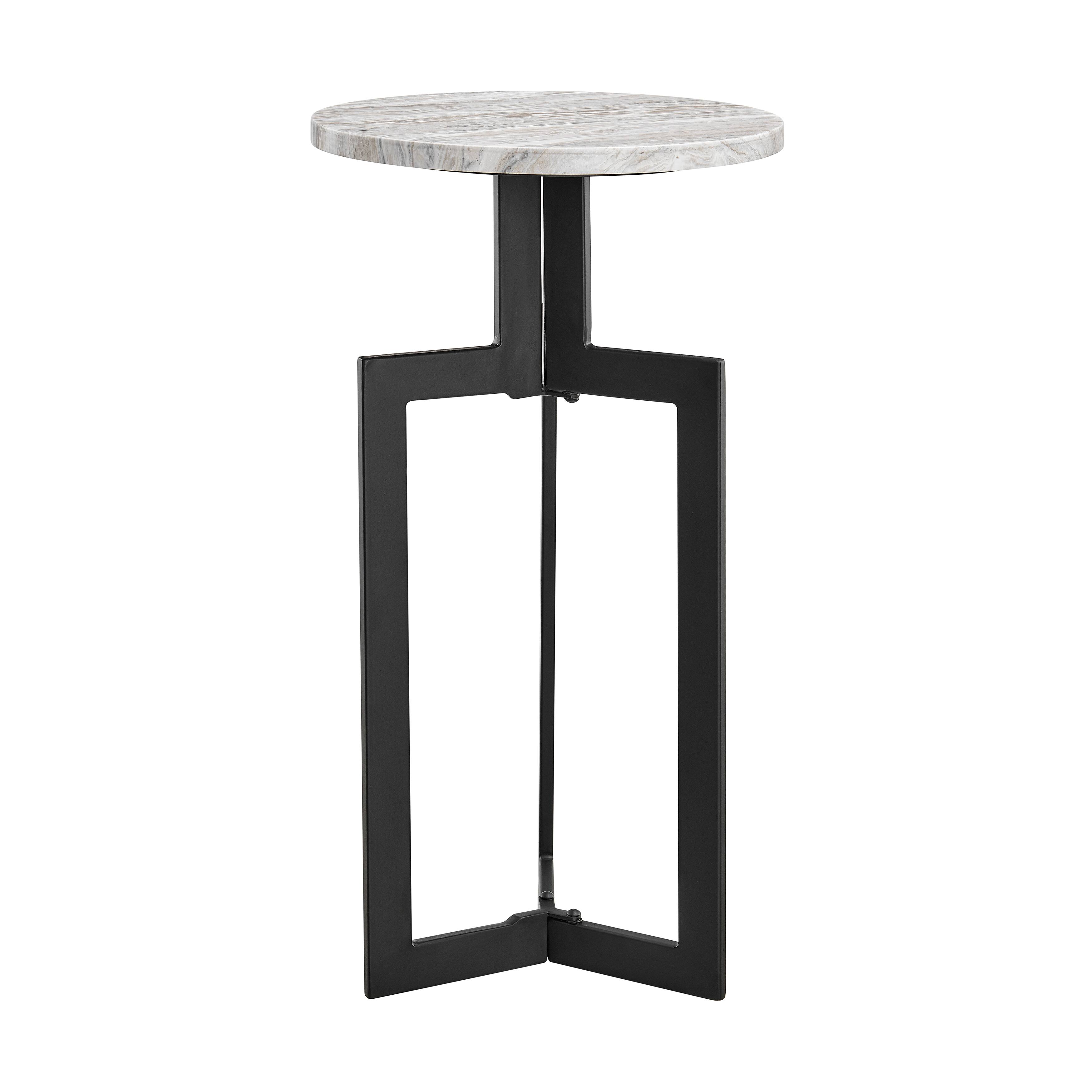 Front. Danya B - Black Metal Sculptural Pedestal & Faux Stone Tabletop Accent End Table - Black, White Marble.