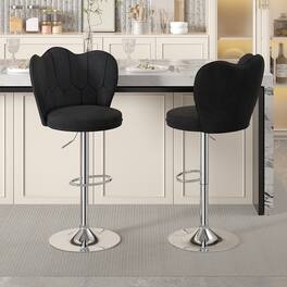 Vecelo - Set of 2 Velvet Bar Stools with Adjustable Height - 360° Swivel, 330lb Capacity & Cloud Backrest for Kitchen Island - Black