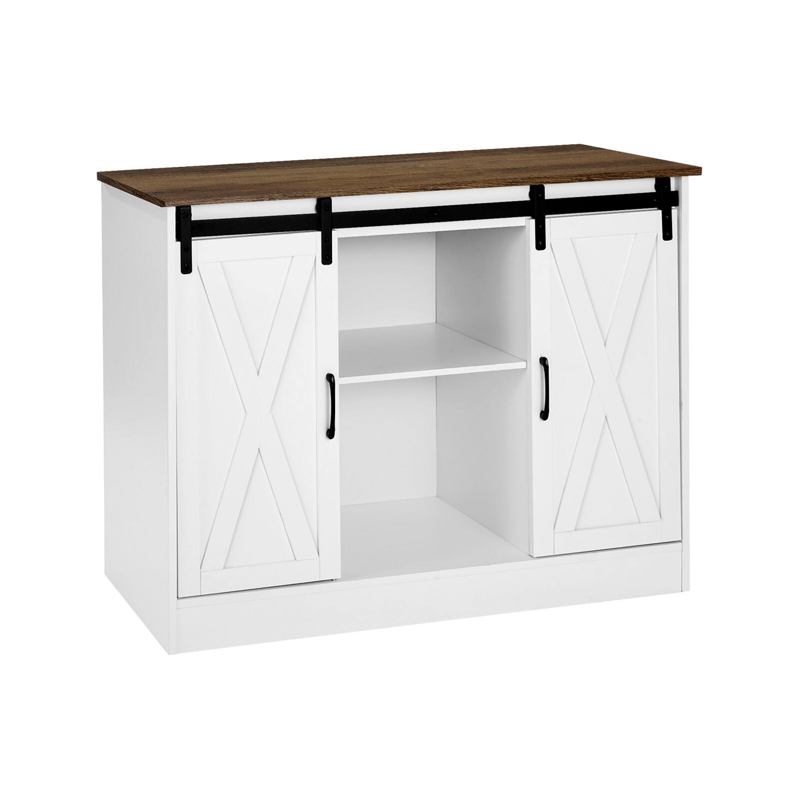 Alt View 5. VEVOR - Coffee Bar Cabinet, 41.8 x 15.8 x 32.1 in Farmhouse Coffee Bar Cabinet with 3-Tier Storage, Coffee Bar Table - Brown + White.