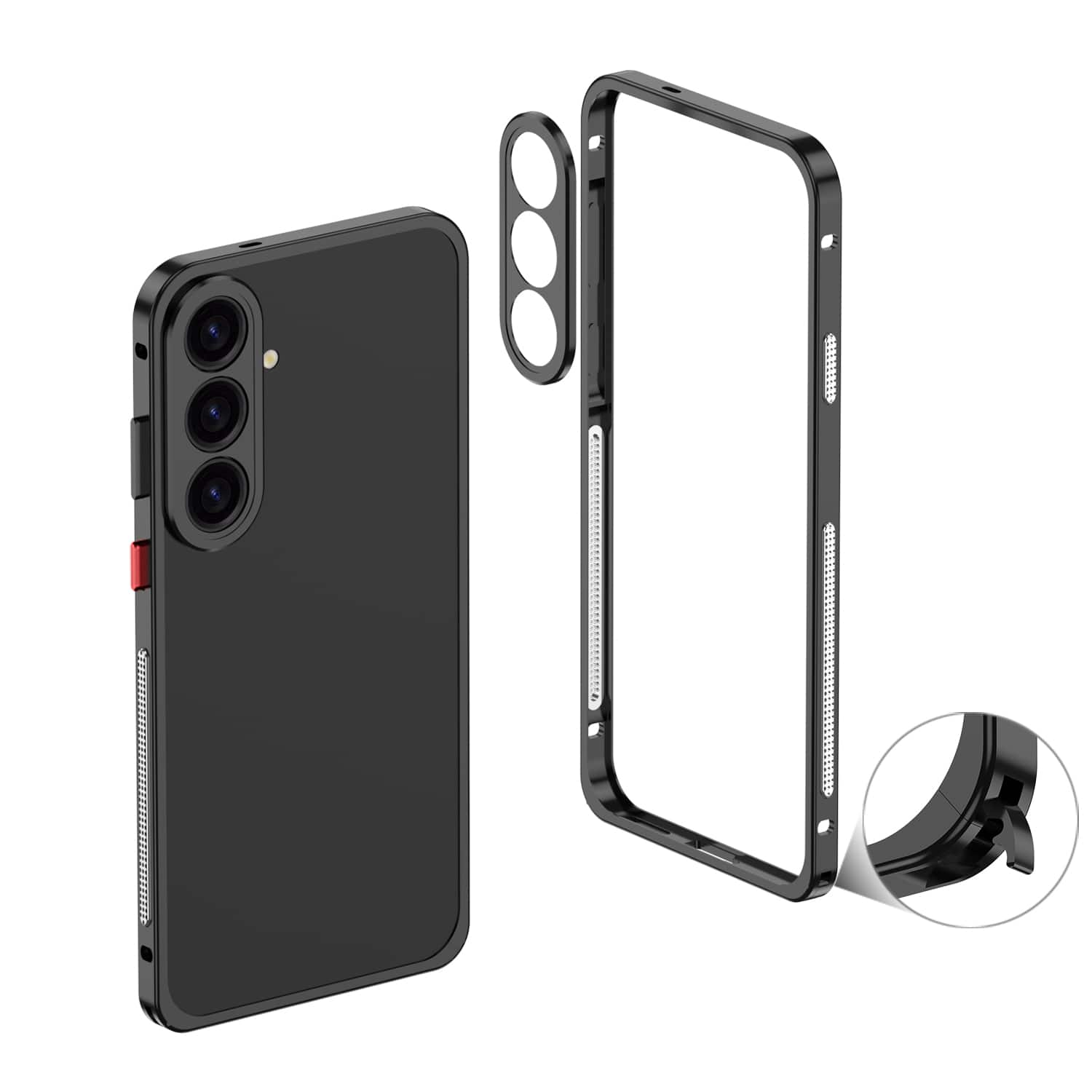 Dteck - Metal Frame Heat Dissipation Rugged Shockproof Bumper Frame Phone Case with Lens Cover For Samsung Galaxy S26+ - Black