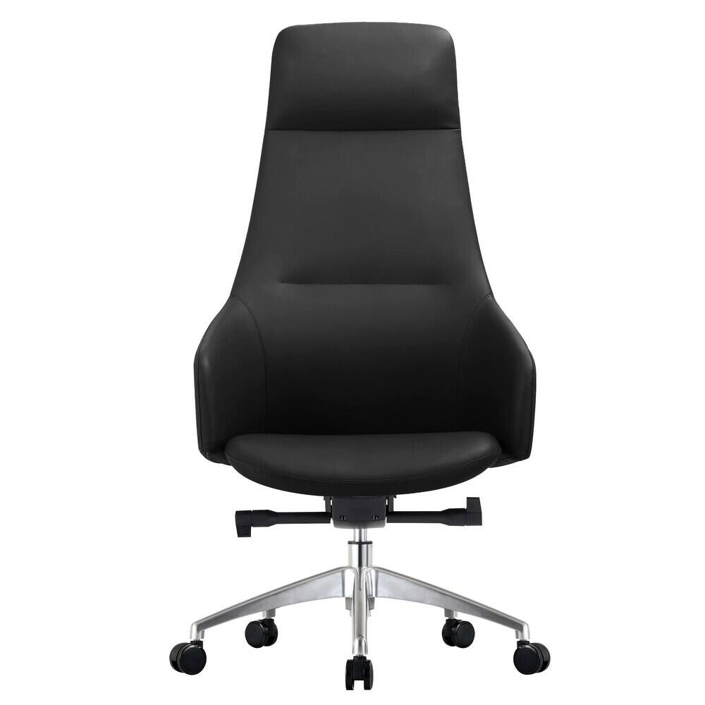 Alt View 1. LeisureMod - Celeste High-Back Office Chair in Upholstered Leather with Iron Frame Swivel and Tilt for Desk, Study and Home Office - Black.
