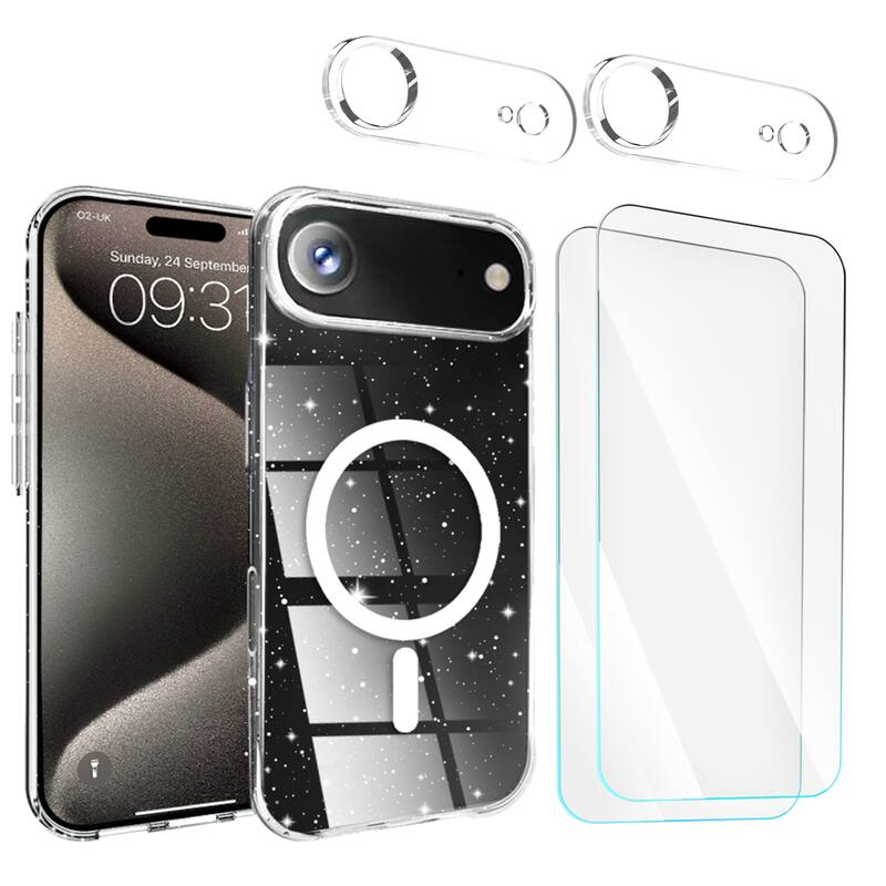 Entronix - 5-in-1 Protection Bundle for iPhone 17 Air - Glitter Case, Screen Protectors & Lens Protectors - Clear