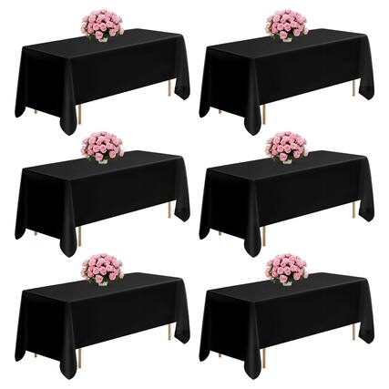 Front. VEVOR - Black Tablecloths for Rectangle Tables, 6 Pack, 70 x 120 Inches, Reusable and Machine Washable Table Clothes - Black.