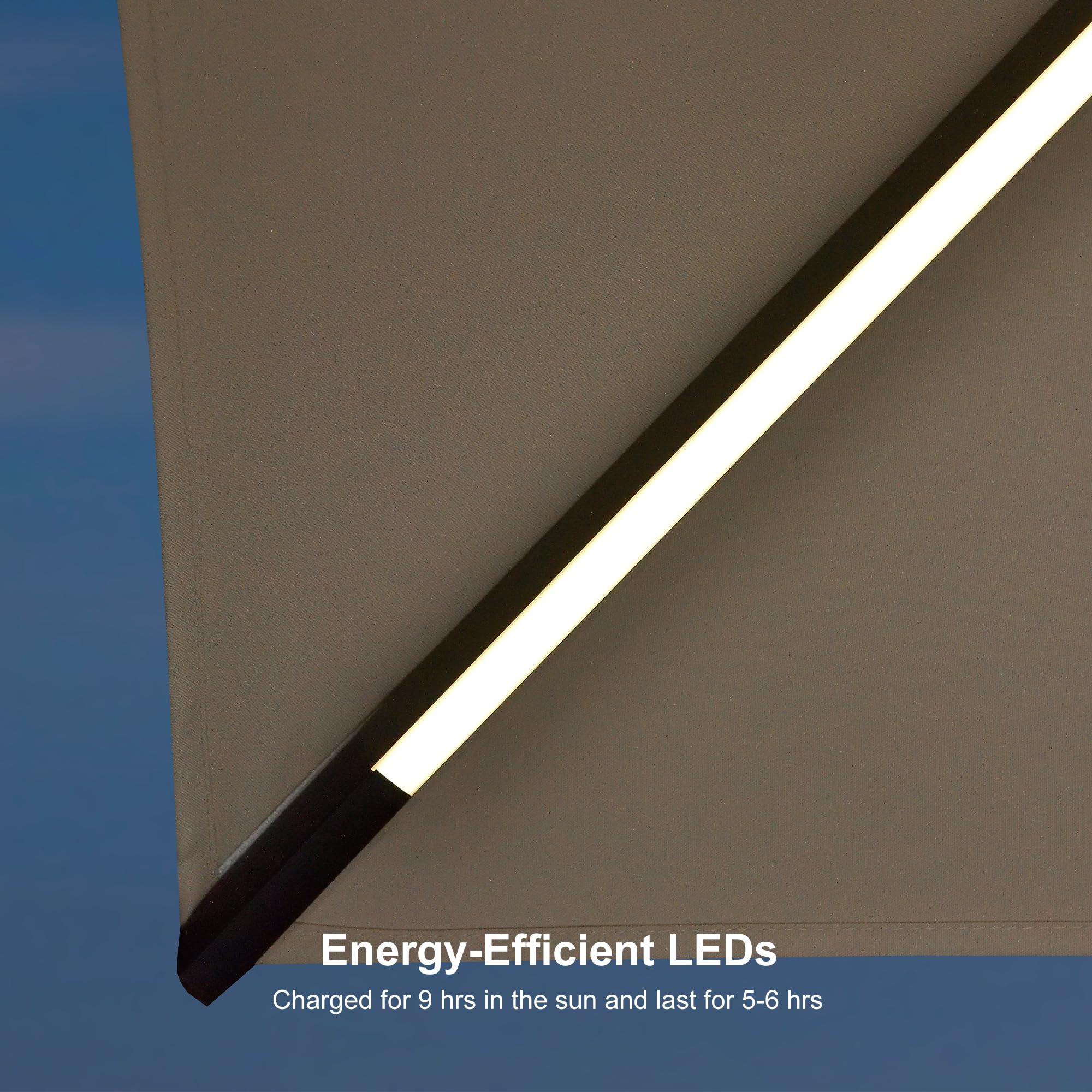 Energy-Efficient LEDs  
Charged for 9 hrs in the sun and last for 5-6 hrs
