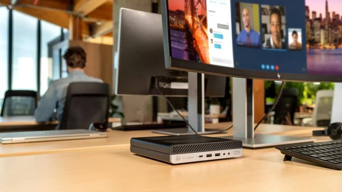 Alt View 2. HP - HP EliteDesk 800 G5 Mini Desktop PC, Intel Core i5-9500T up to 3.7GHz, 32GB DDR4 RAM, 1TB NVMe SSD, USB WiFi, Win11 Pro - Black.