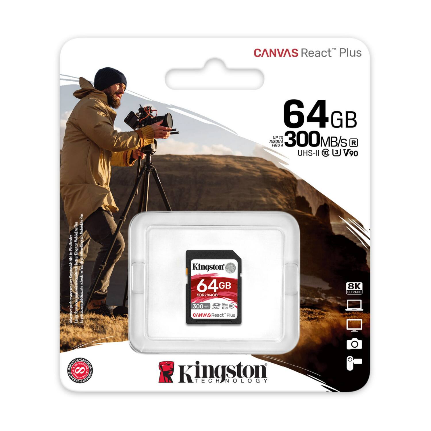 CANVAS React Plus 64GB 300MB/s UHS-II V90  
Kingston Technology  
CANVAS React Plus 8K A1080