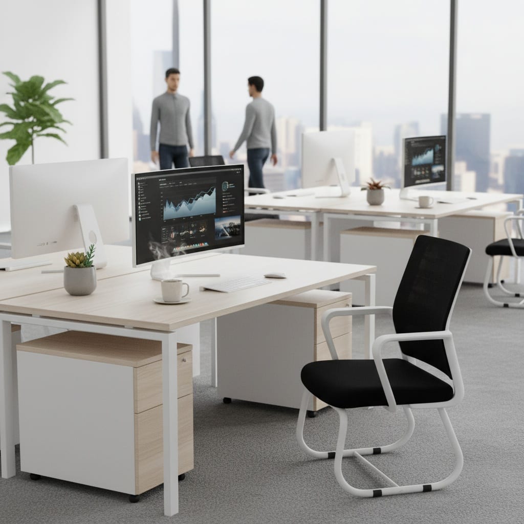 Forest'nSky - Minimalist Modern Office Chair with Metal Frame, Soft Comfortable Seating, Swivel Desk Chair for Home Office - Black