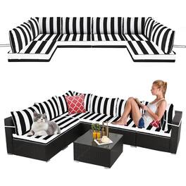 Chateau Abodes - 14-Piece Outdoor Sectional Cushion Set, Waterproof Replacement Cushions with Liner & Cover - Black White Stripes