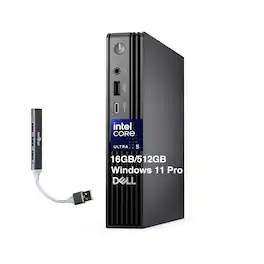 Dell - Pro Micro Mini Desktop (Ultra 5-235T, 16GB, 512GB SSD, Intel Graphics, WiFi 6E, Win 11 Pro) w/USB Hub - Black