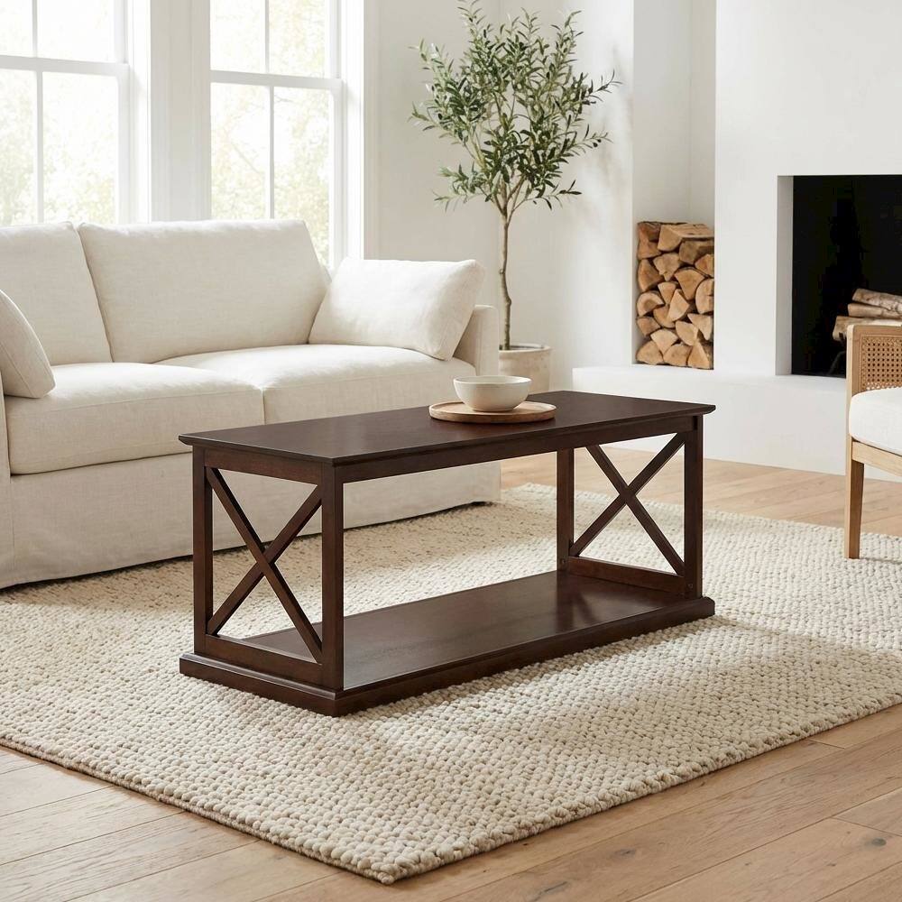 Back. FurniFact - Brown Wood Coffee Table with Shelf Storage and Sturdy Construction - Espresso.