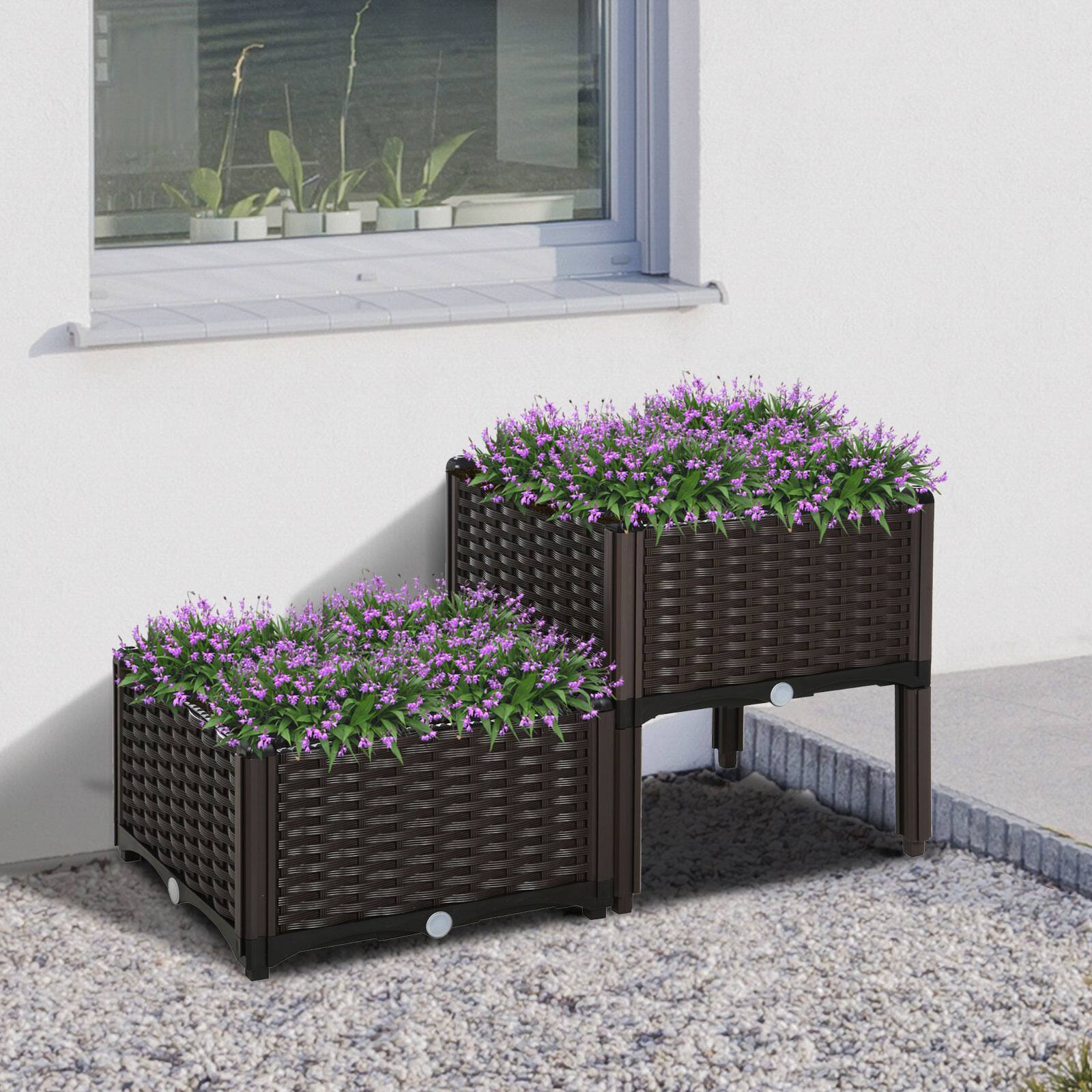 Angle. Outsunny - Outsunny 2 Piece Raised Garden Bed with Legs, Planter Box Raised Bed to Grow Flowers, Herbs - Brown.