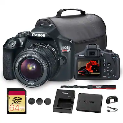 Canon EOS Rebel T6
EF-S Lens 18-55mm Zoom 1:3.5-5.6 IS II
Canon XC 64GB SD Card
Canon Battery Charger
Canon Battery
Canon Strap
Canon Lens Cap