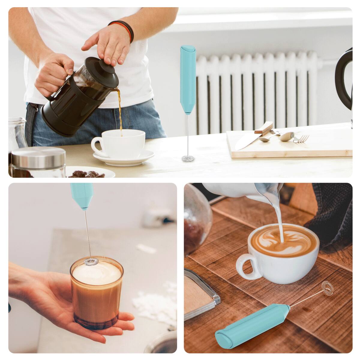 Alt View 1. Tooloton - Handheld Milk Frother, Mini Foam Maker for Coffee, Matcha and Hot Chocolate, Stand Included, Aqua - Aqua.