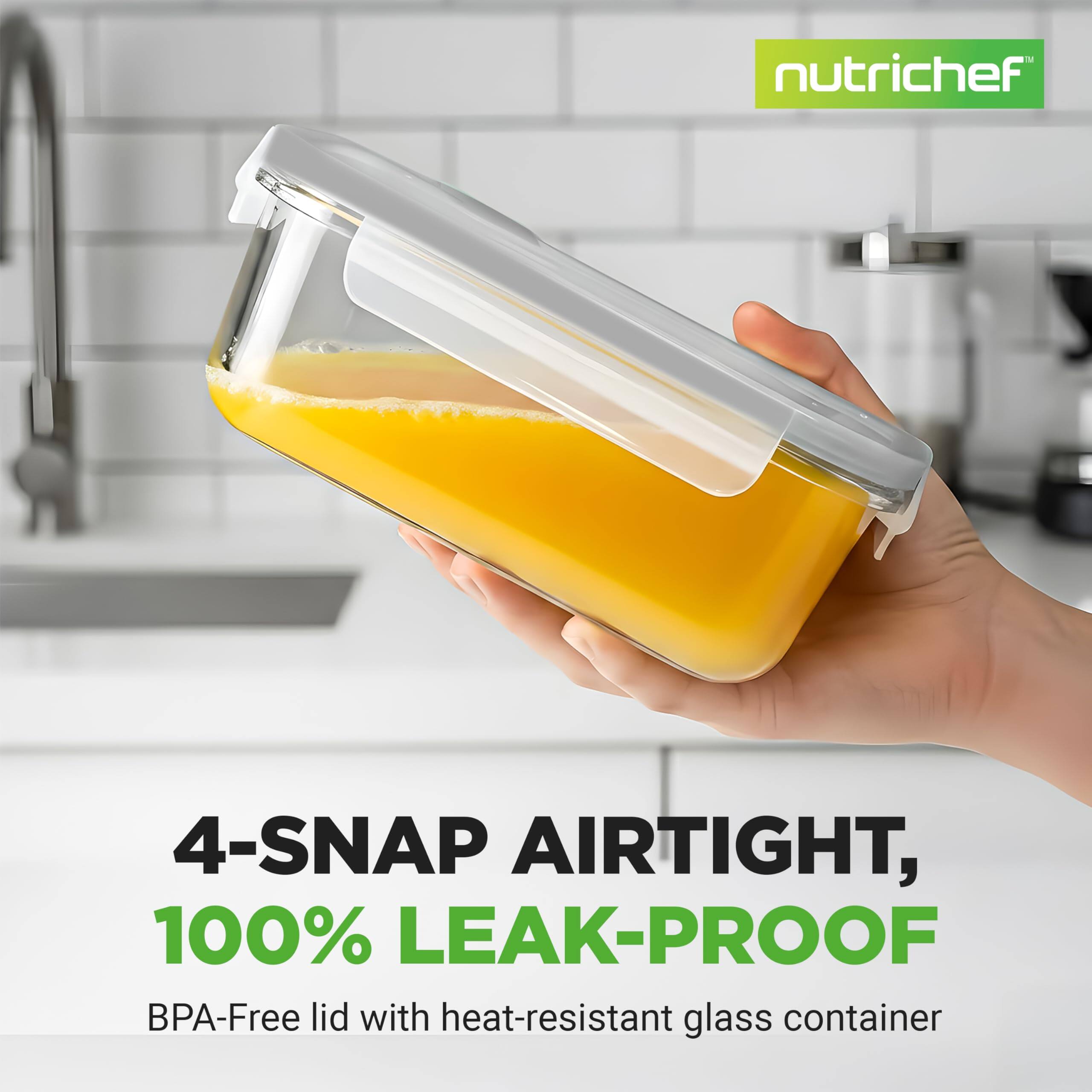 nutrichef 4-SNAP AIRTIGHT, 100% LEAK-PROOF BPA-Free lid with heat-resistant glass container