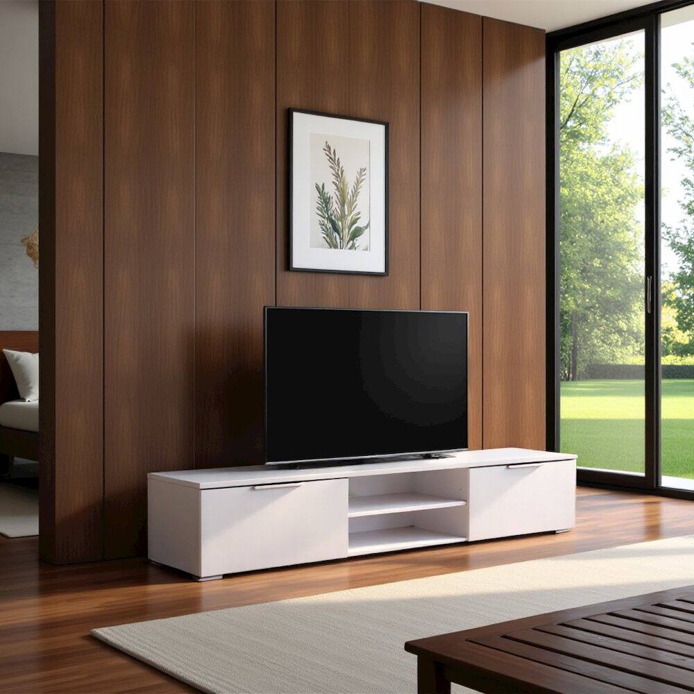 Alt View 1. FurniFact - White High Gloss TV Cabinet - Stylish TV Stand with Drawers and Shelves - White High Gloss.
