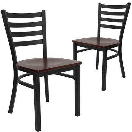 Front. Emma + Oliver - 2 Pack Ladder Back Metal Restaurant Chair - Mahogany Wood Seat/Black Metal Frame.