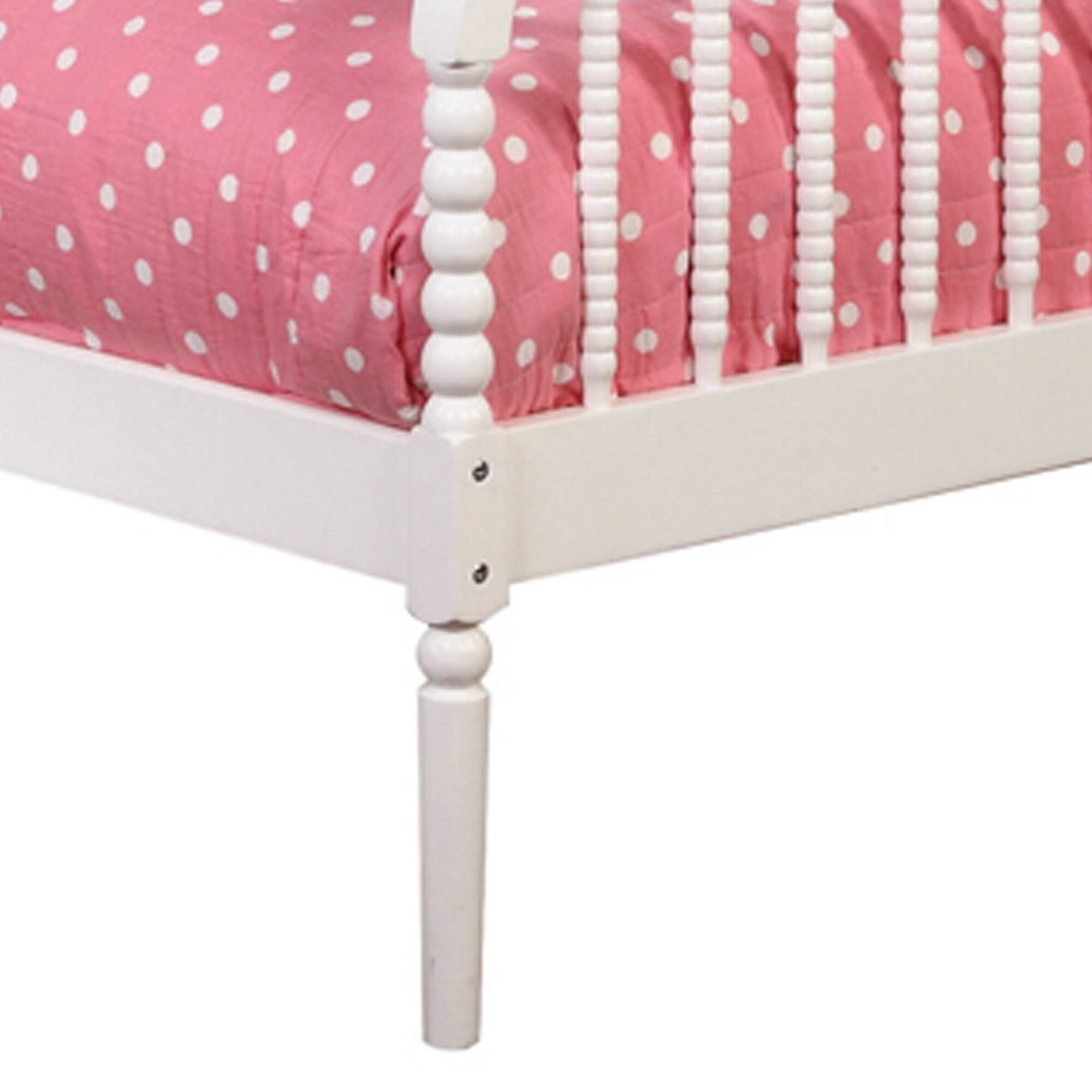 Alt View 2. Manhattan Lane - Wooden Twin Bed with Bobbin Style Slatted Headboard and Footboard - White.