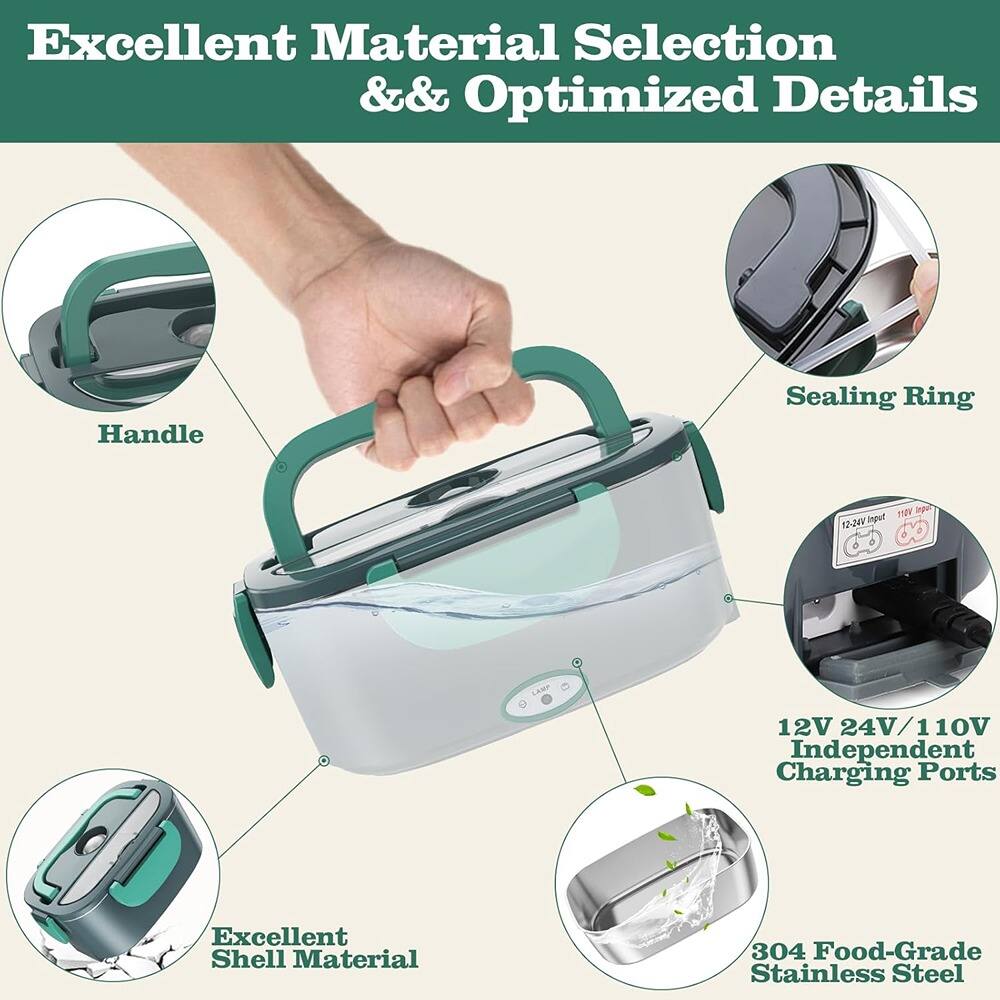 Boîte à Lunch Chauffante 1.5L – Pour Voiture Et Bureau – Inox Vert – Livraison Offerte